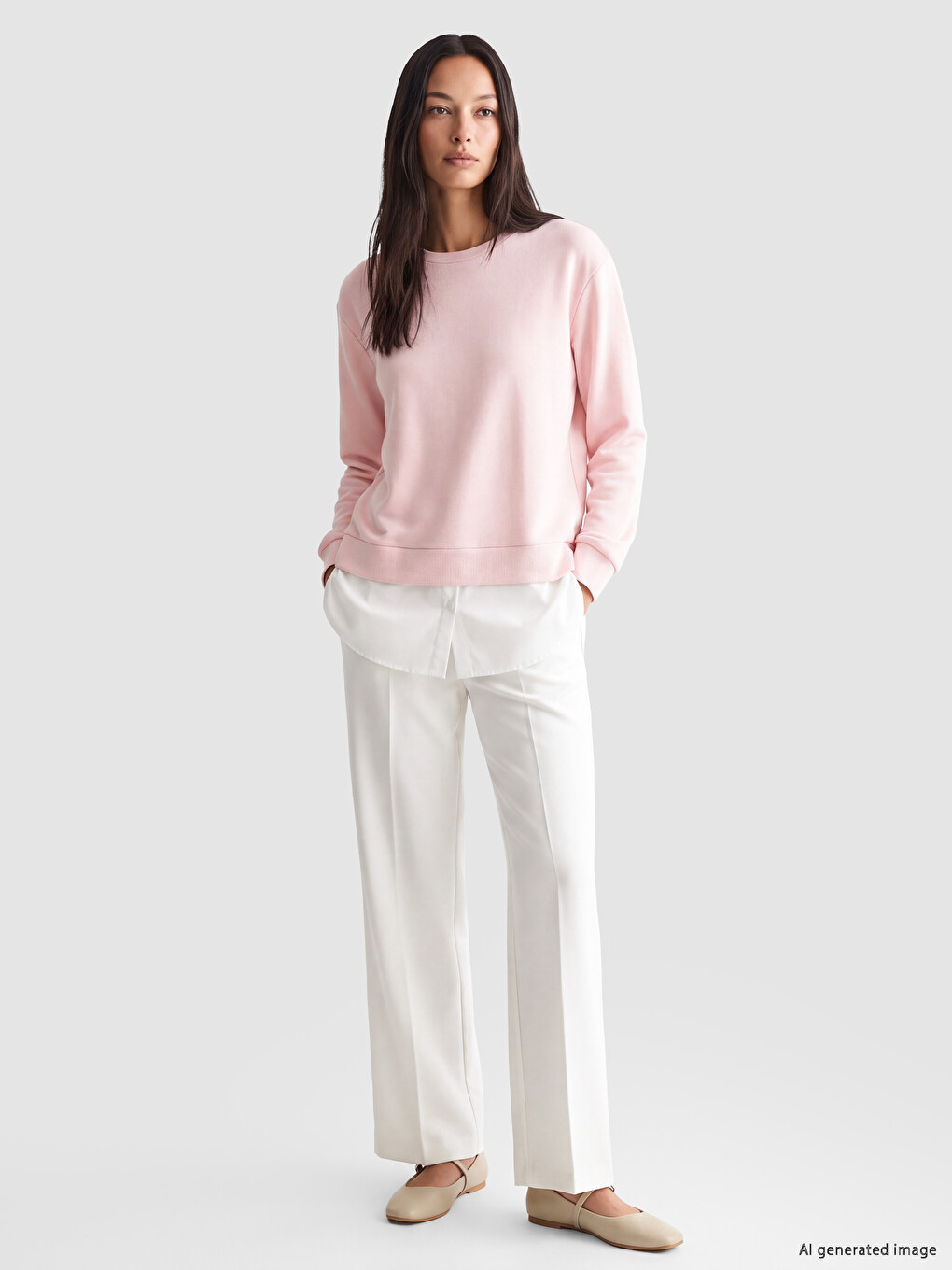Pembe Bisiklet Yaka Kadın Sweatshirt Tunik-1