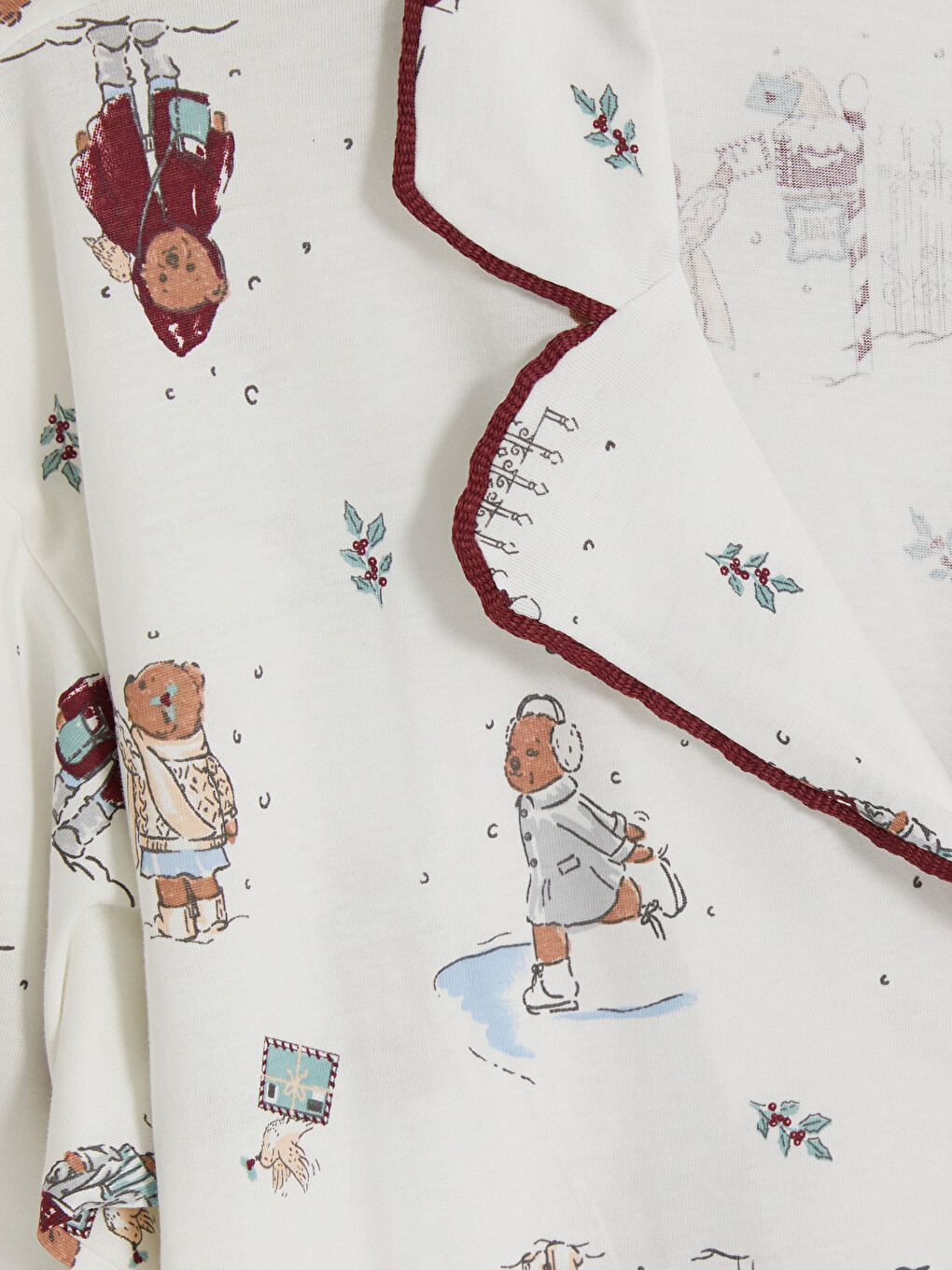 Ekru Gömlek Yaka Desenli Kadın Pijama Takım-6