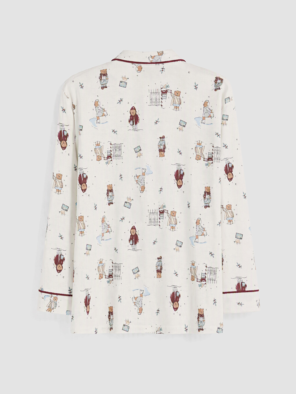 Ekru Gömlek Yaka Desenli Kadın Pijama Takım-7