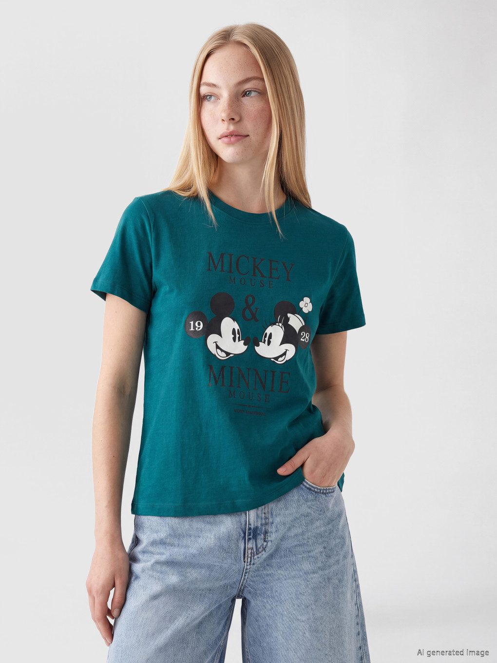 Tricou Dama Imprimat Mickey Mouse Cu Guler Rotund