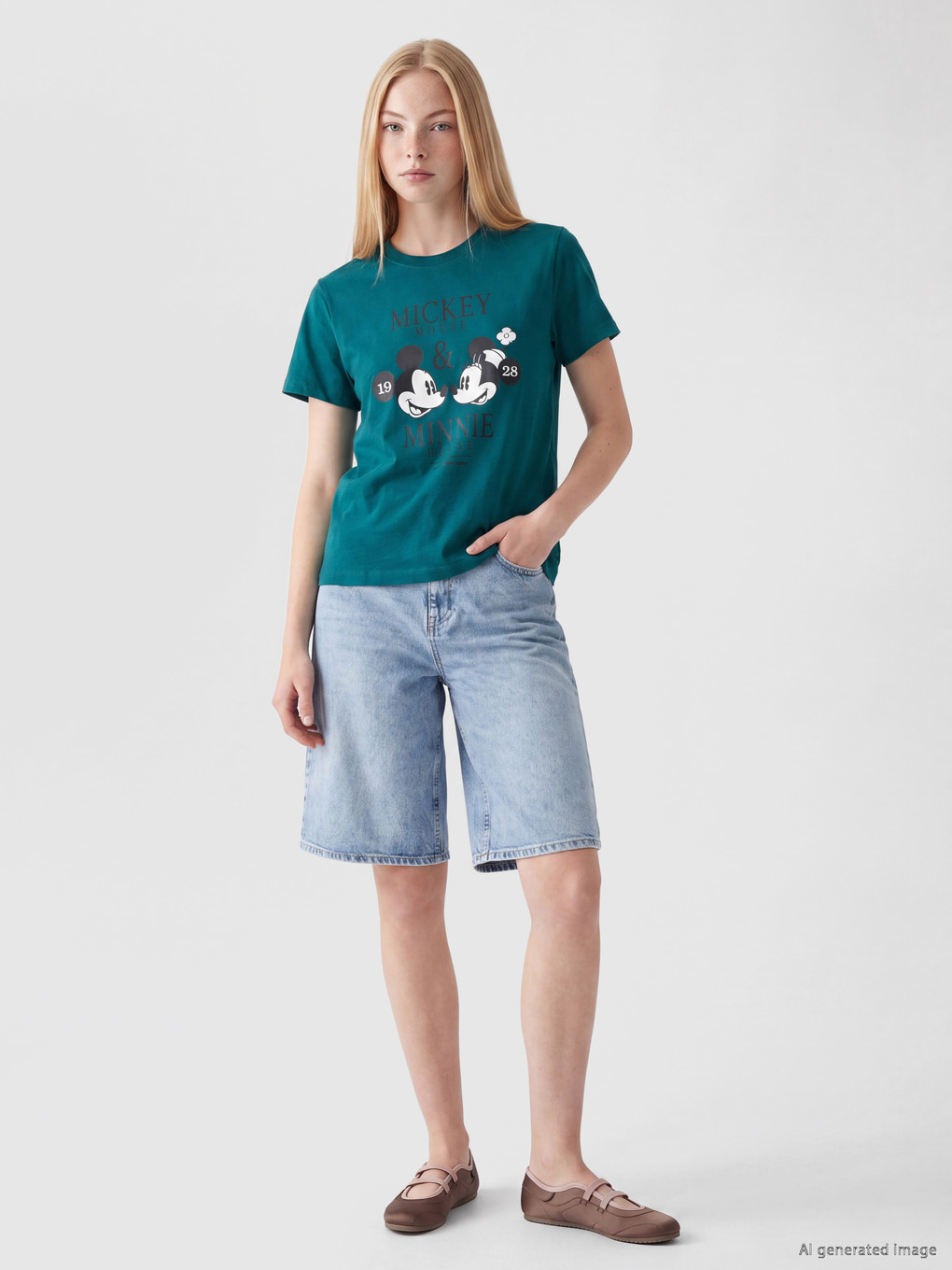 Tricou Dama Imprimat Mickey Mouse Cu Guler Rotund-1