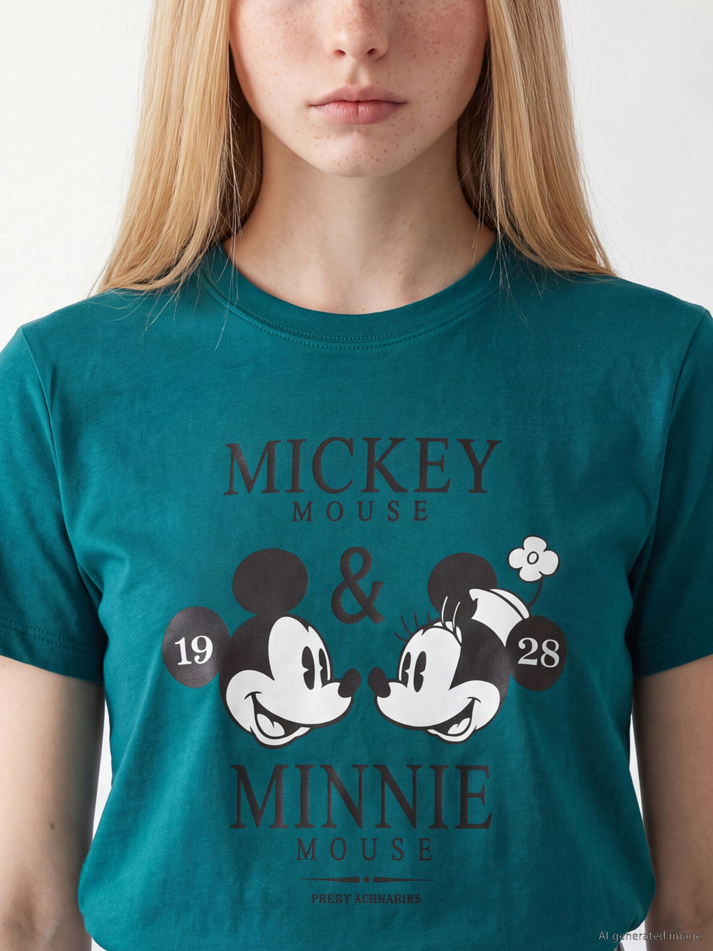 Tricou Dama Imprimat Mickey Mouse Cu Guler Rotund-2