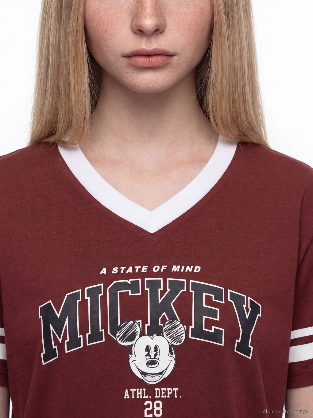 V Neck Mickey Mouse Printed Women's T-shirt-2
