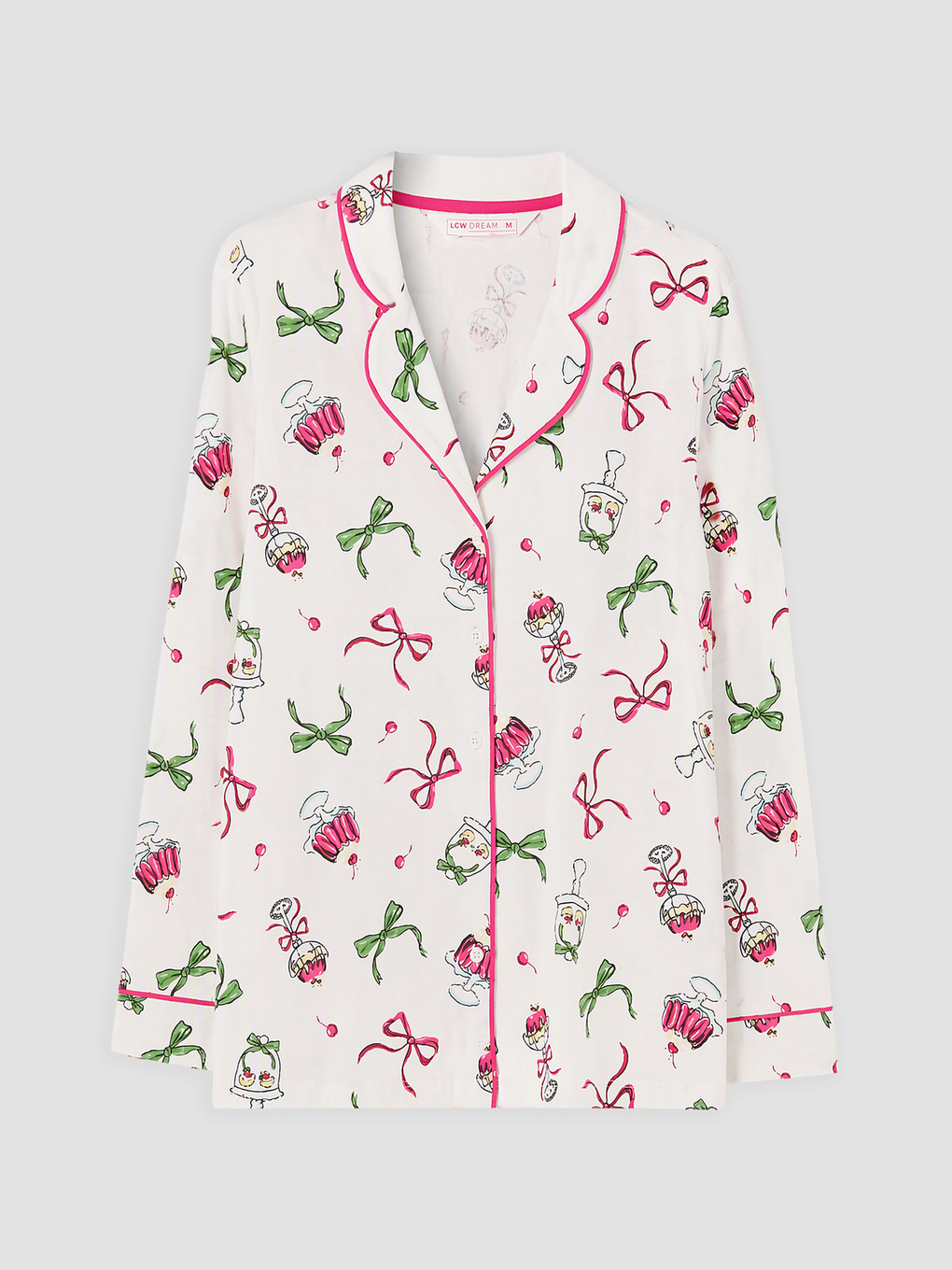 Ekru Gömlek Yaka Desenli Kadın Pijama Takımı-1