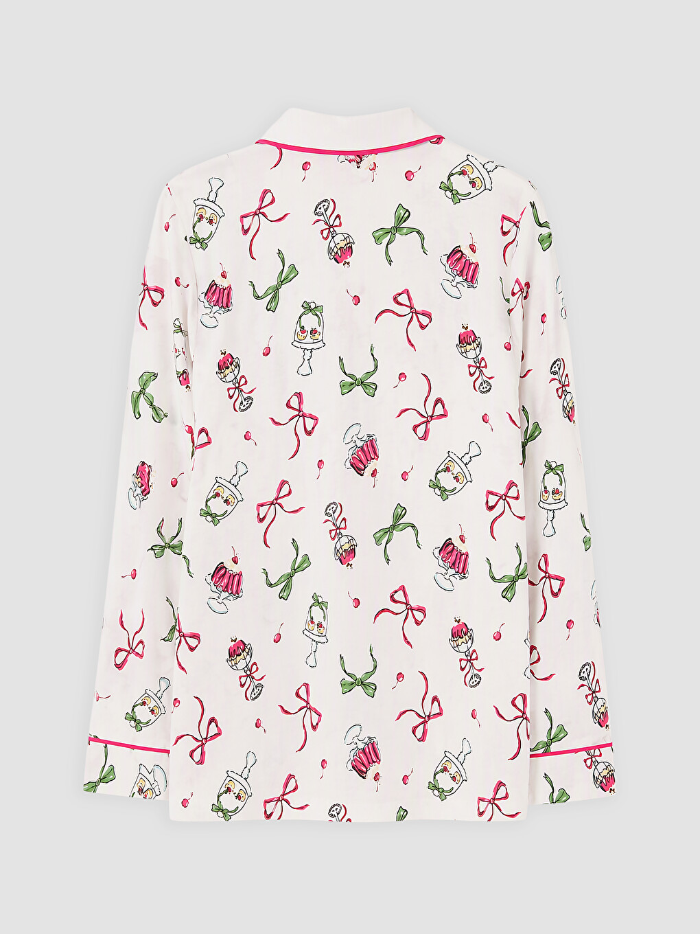 Ekru Gömlek Yaka Desenli Kadın Pijama Takımı-3