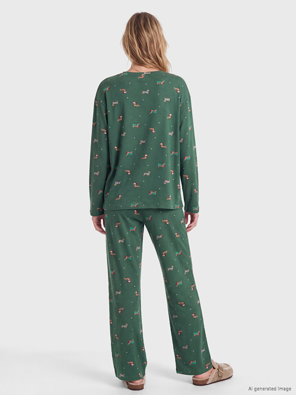 Yeşil Yılbaşı Temalı Kadın Pijama Takımı-3