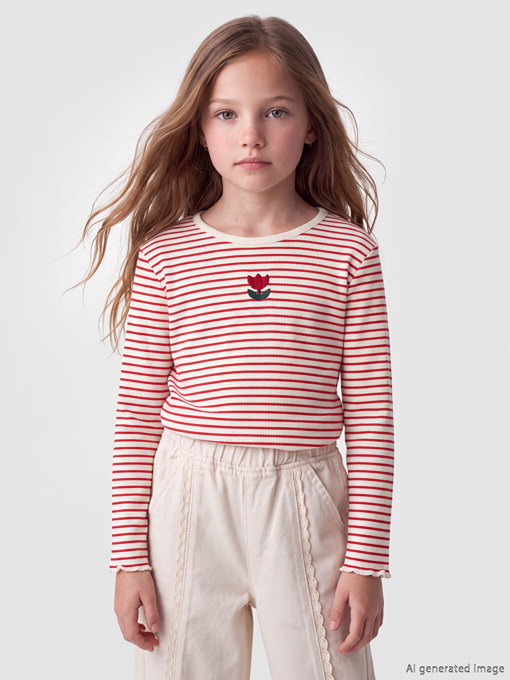 Crew Neck Striped Girls' T-shirt-1