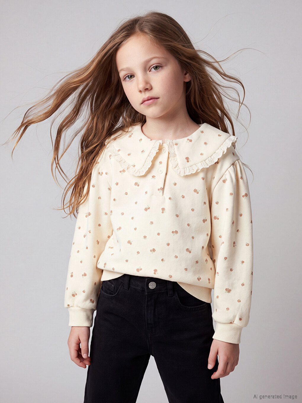 Polo Collar Printed Girls' Thick Sweatshirt