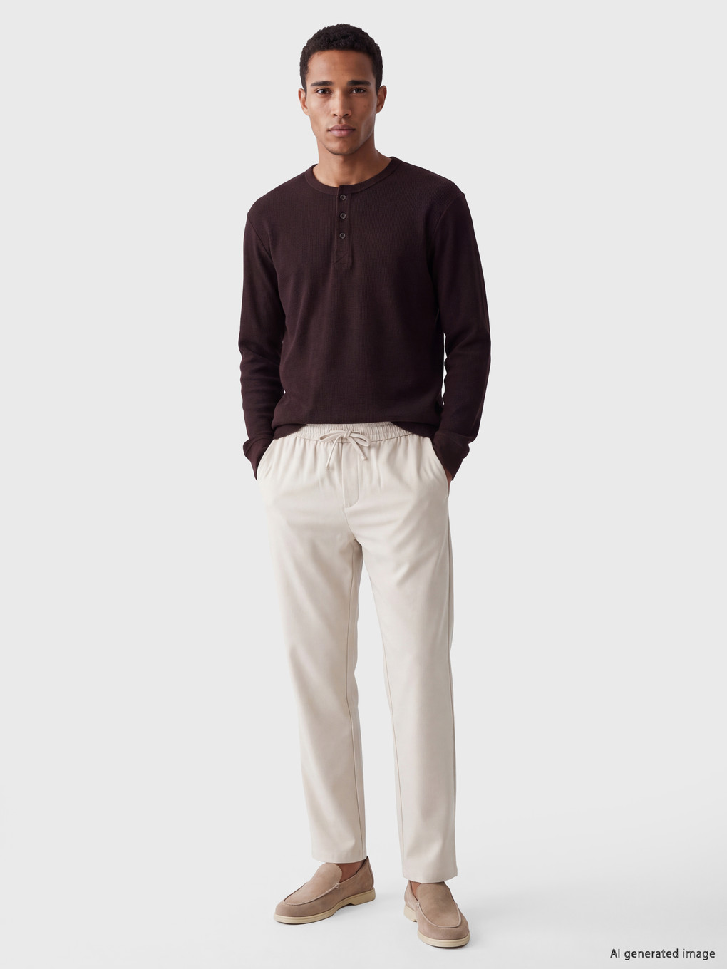 Kahverengi Bisiklet Yaka Erkek Sweatshirt-1