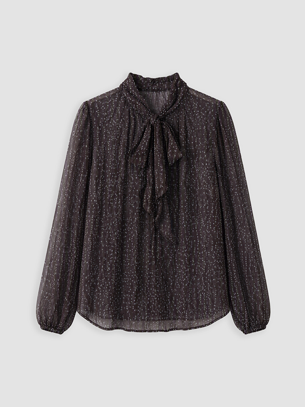 Blouse En Chiffon Surdimensionnée À Pois Avec Col Lavallière-5