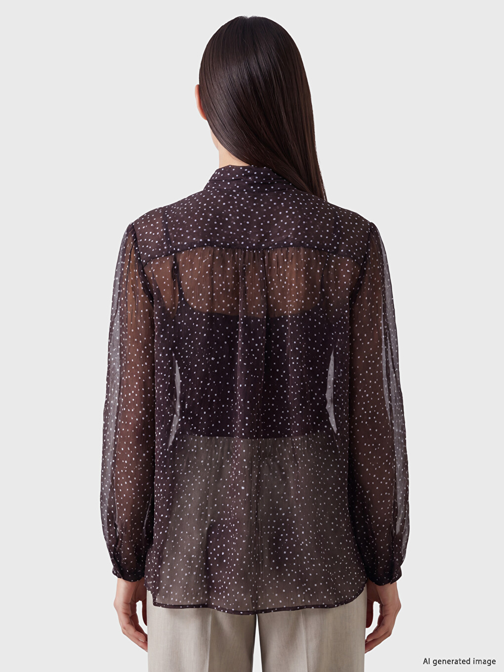 Blouse En Chiffon Surdimensionnée À Pois Avec Col Lavallière-4