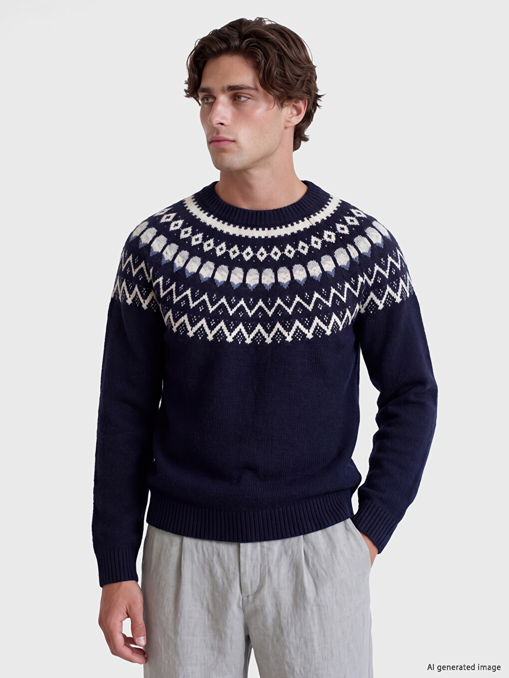 Crew Neck Patterned Men's Sweater