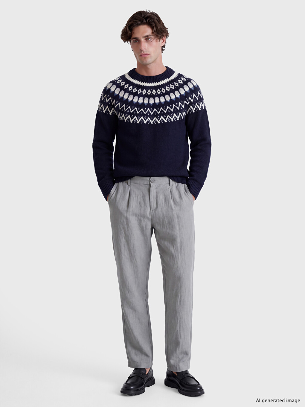 Crew Neck Patterned Men's Sweater-1