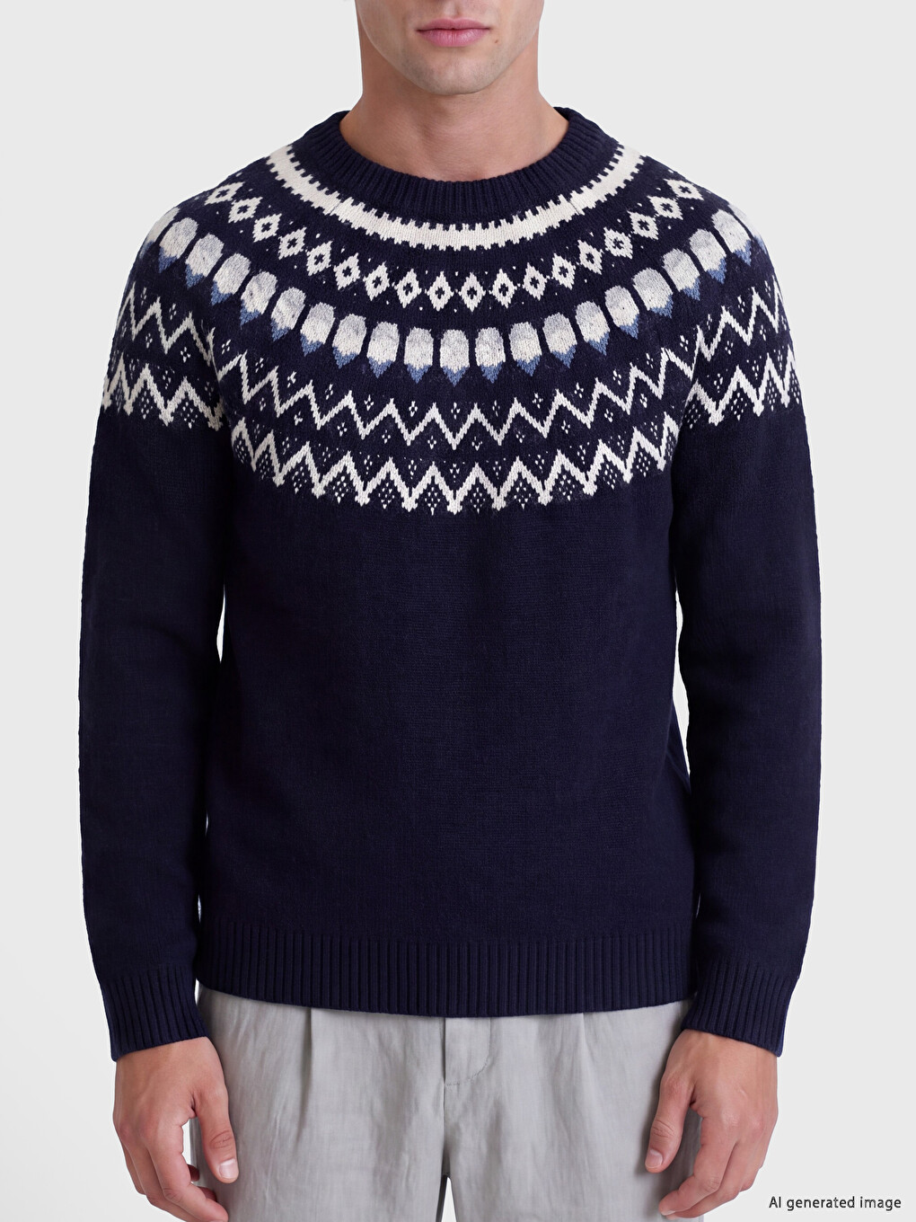 Crew Neck Patterned Men's Sweater-2