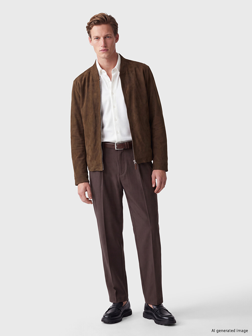 Kahverengi Regular Fit Erkek Süet Bomber Ceket-1