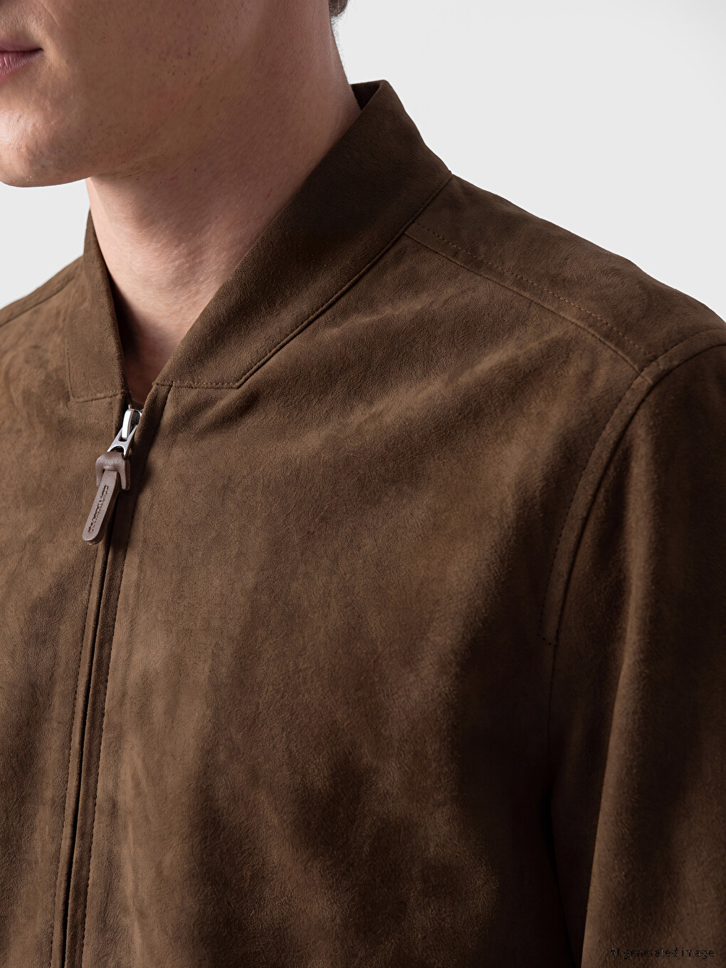 Kahverengi Regular Fit Erkek Süet Bomber Ceket-2