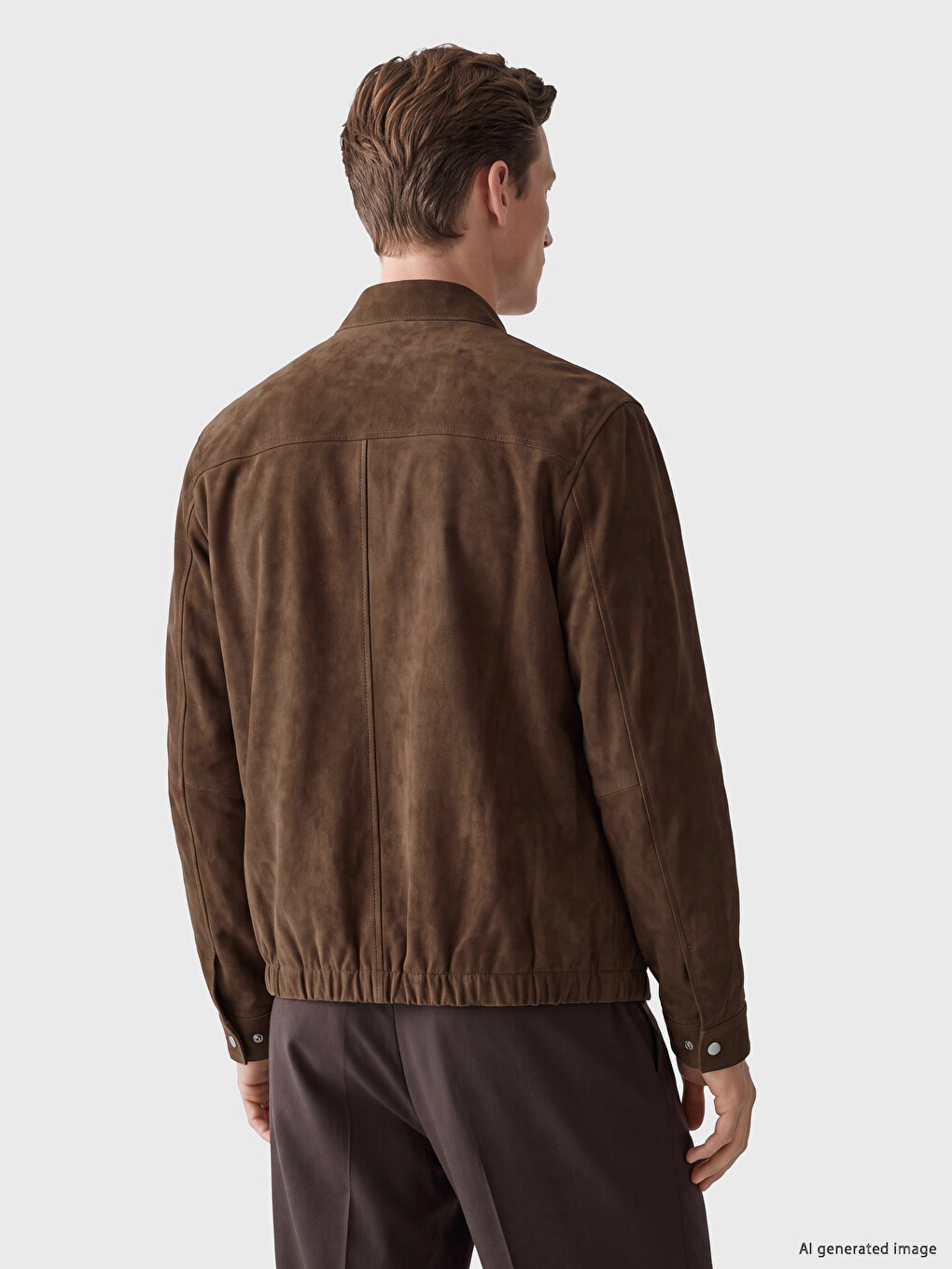 Kahverengi Regular Fit Erkek Süet Bomber Ceket-3