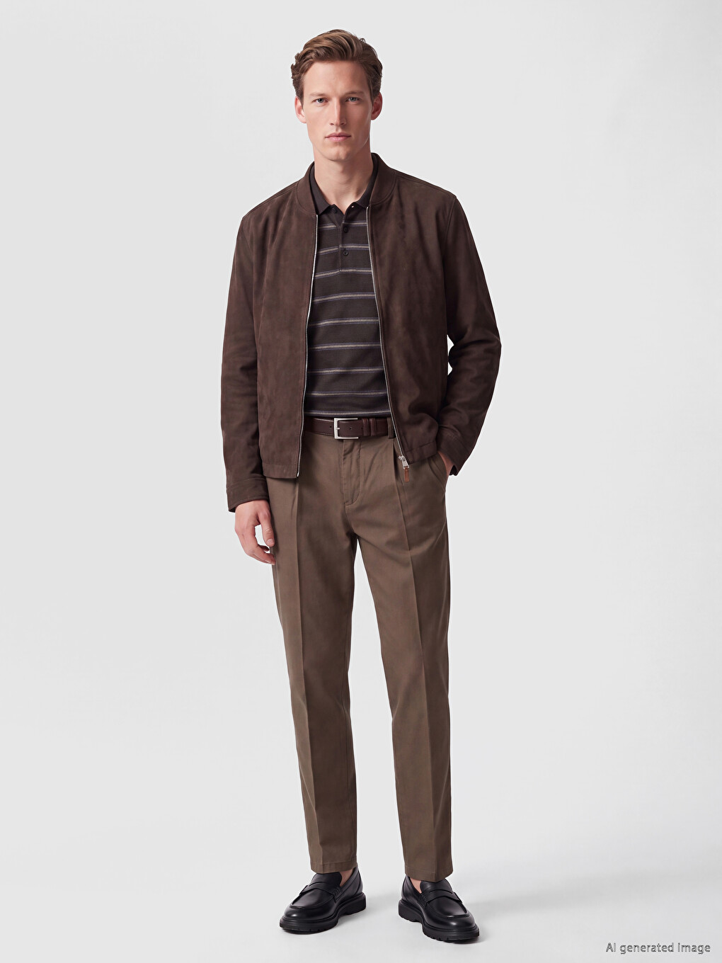 Kahverengi Regular Fit Erkek Süet Bomber Ceket-1
