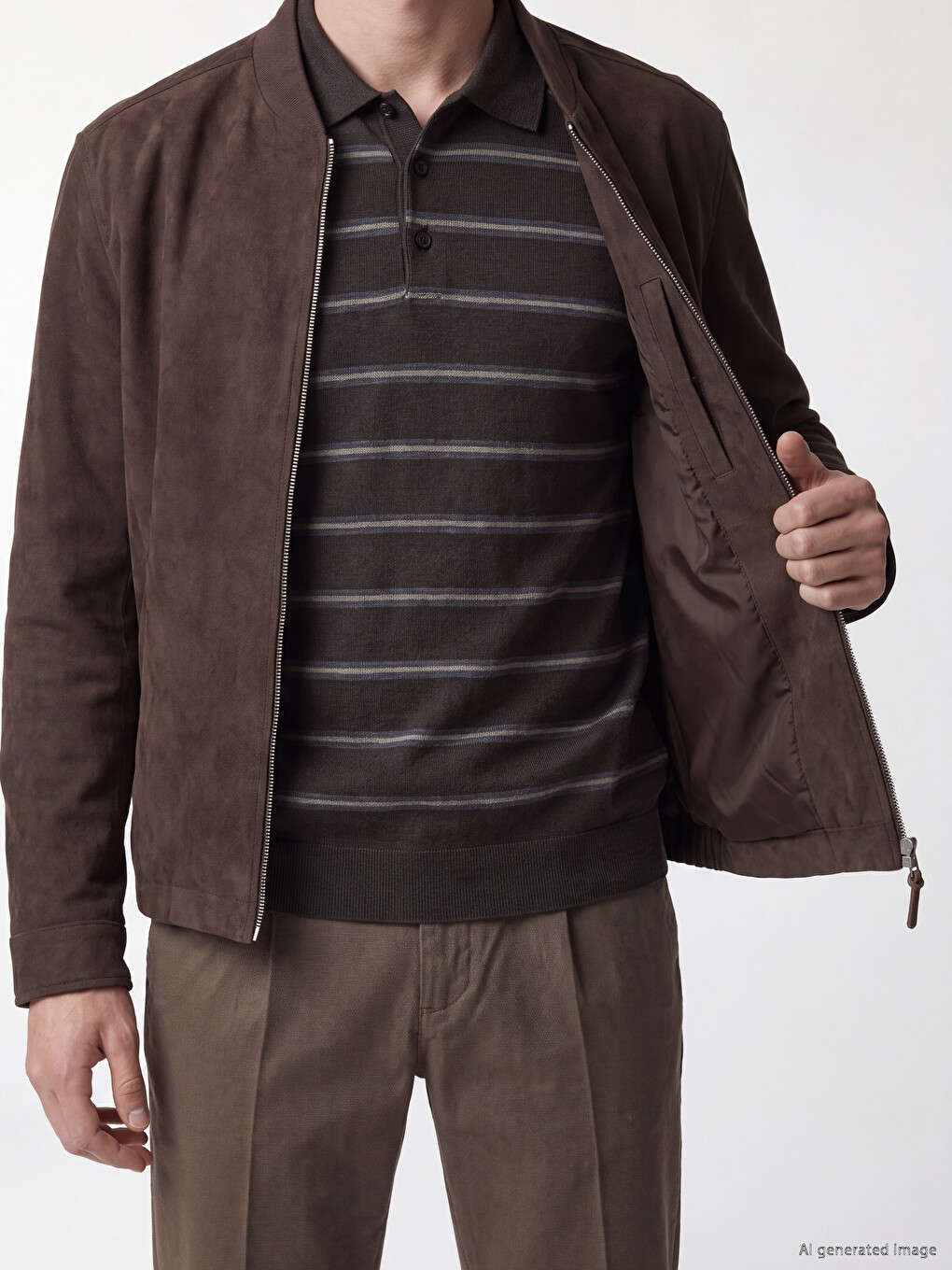 Kahverengi Regular Fit Erkek Süet Bomber Ceket-3