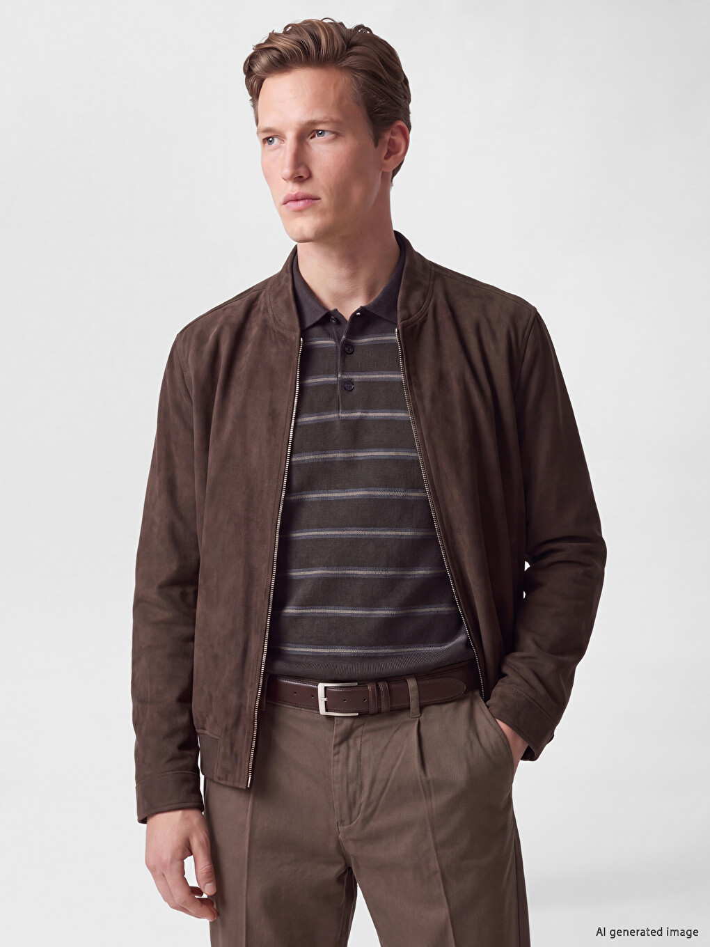 Kahverengi Regular Fit Erkek Süet Bomber Ceket