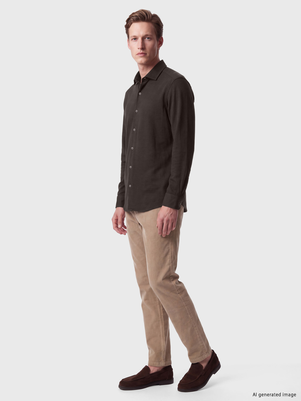 Kahverengi Slim Fit Erkek Gömlek-1