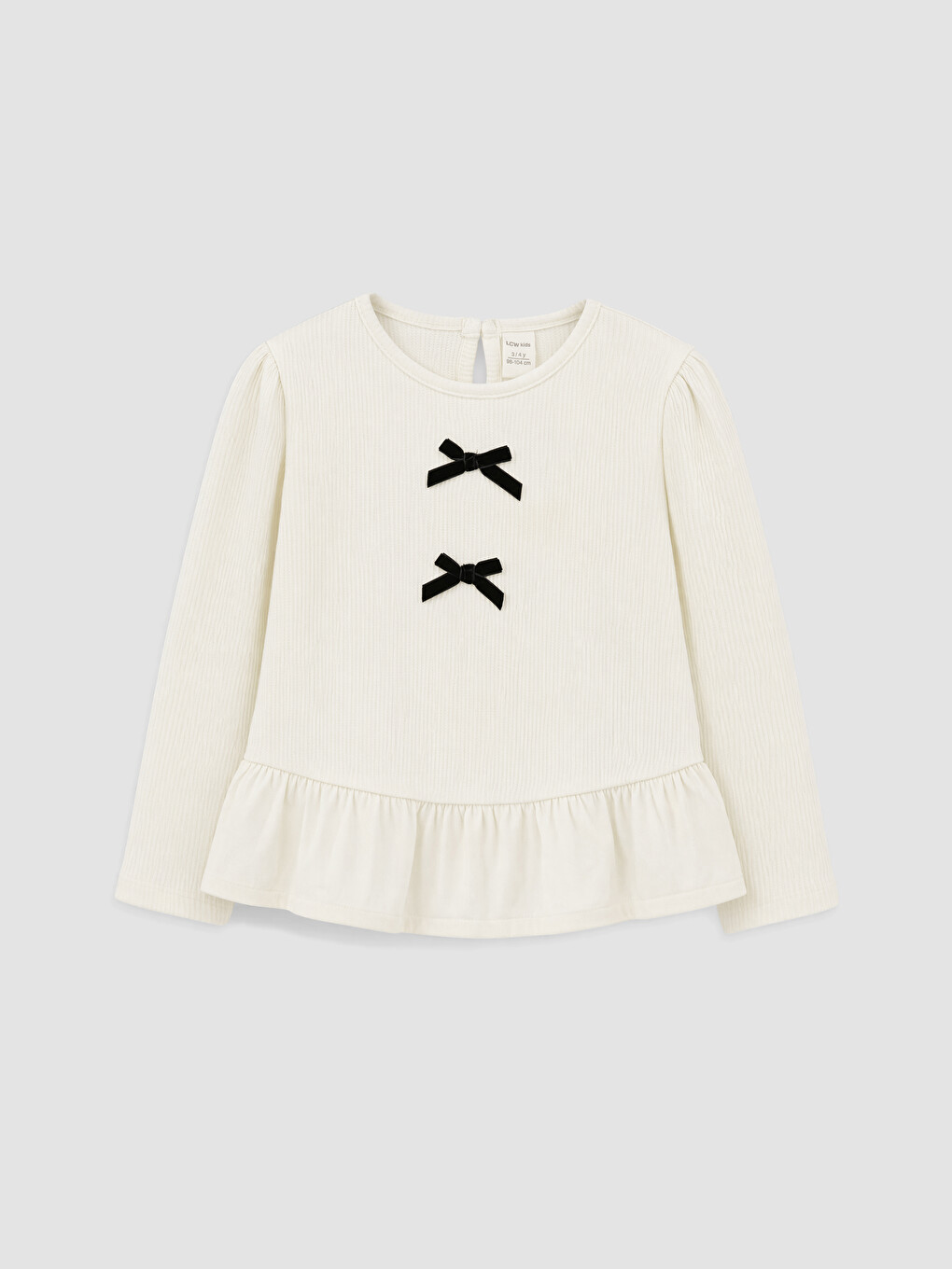 Crew Neck Bow Detailed Girls' T-shirt