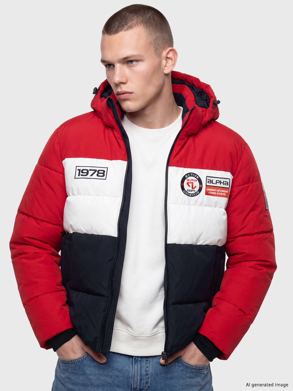 Kırmızı Regular Fit Kapüşonlu Baskılı Erkek Mont
