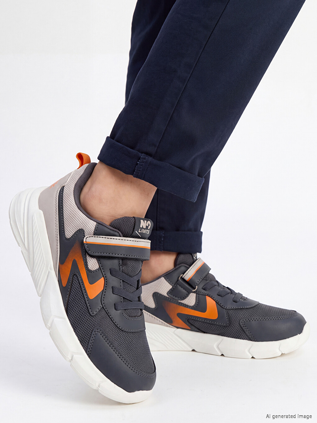Antrasit Bağcıklı Ve Cırt Cırtlı Erkek Çocuk Sneaker-1