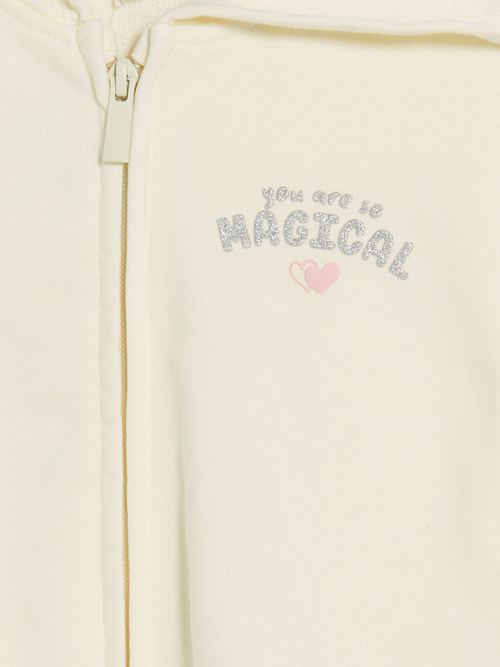 Ekru Kapüşonlu Kız Çocuk Fermuarlı Sweatshirt-1