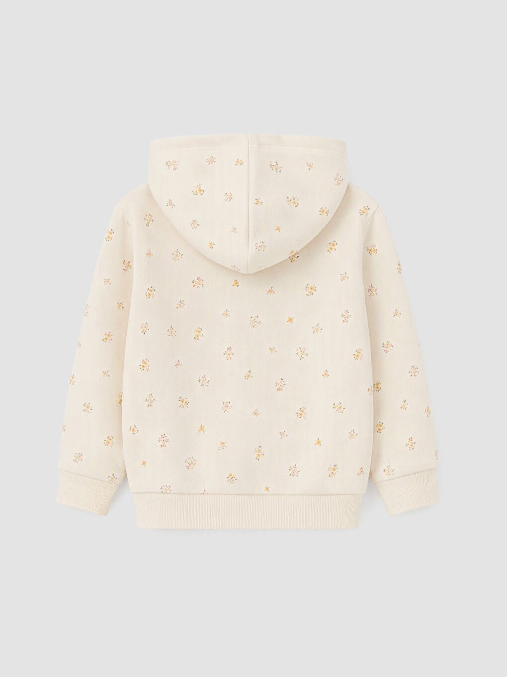 Ekru Kapüşonlu Çiçekli Kız Çocuk Fermuarlı Sweatshirt-2