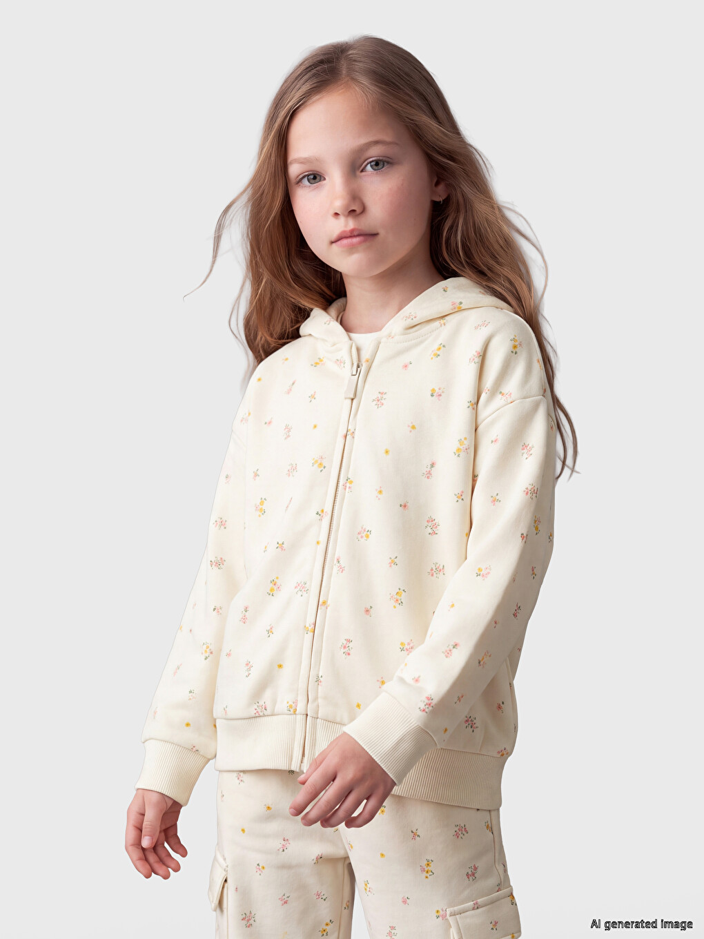 Hooded Floral Girls' Zippered Sweatshirt
