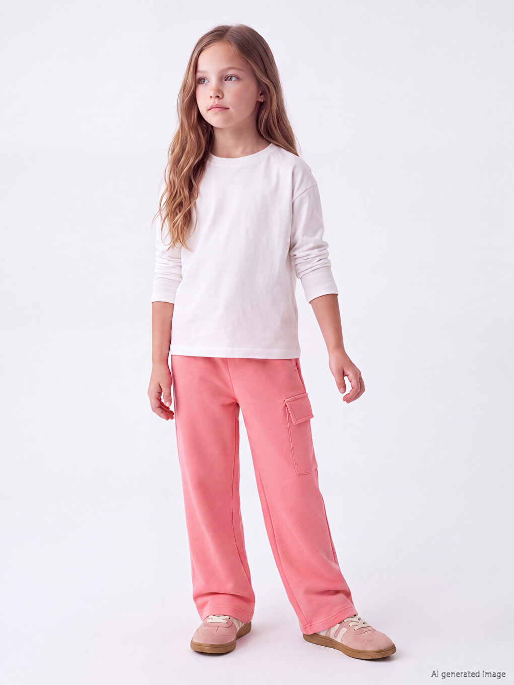 Wide Leg Cargo Pocketed Girls' Sweatpants