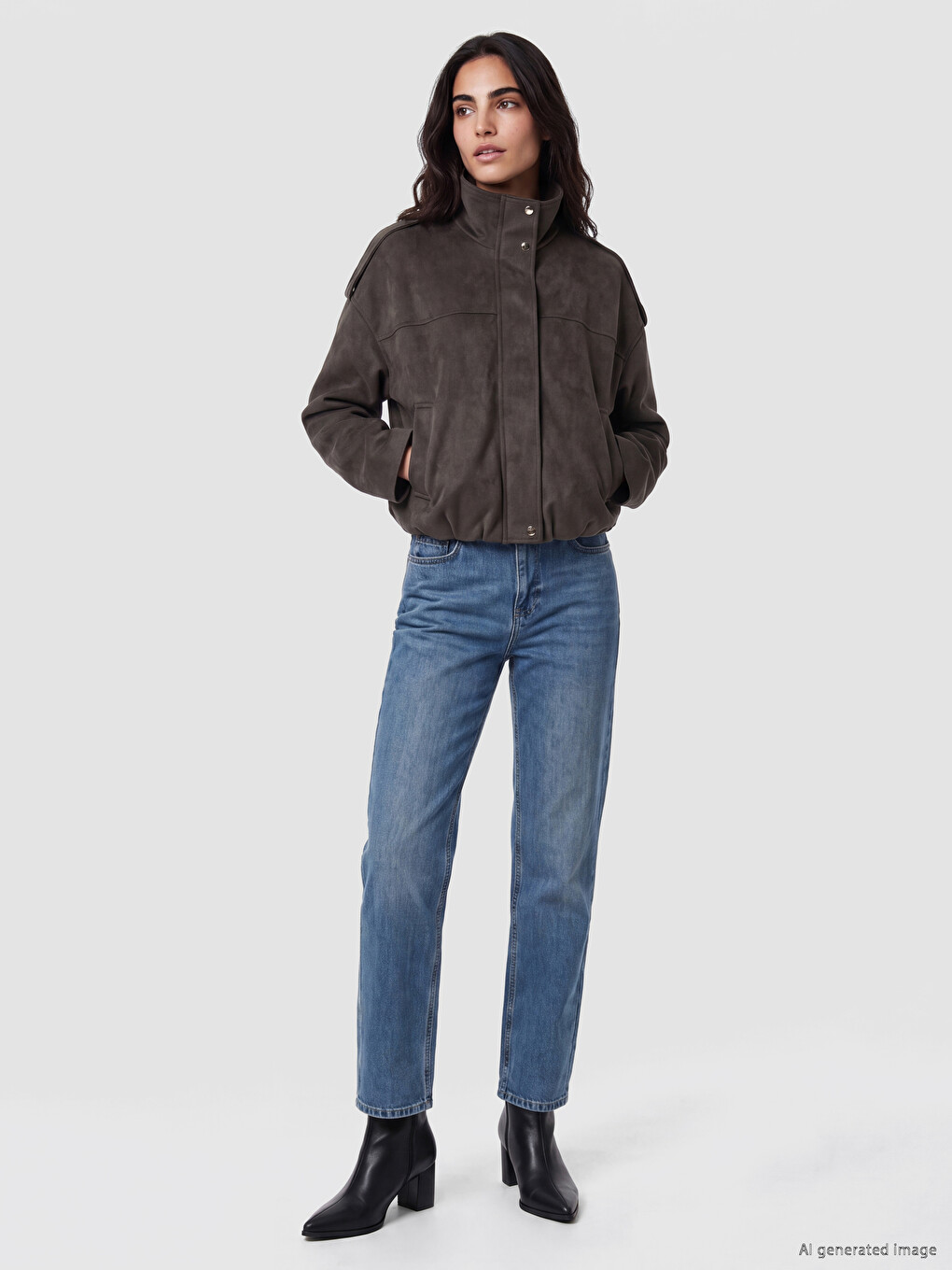 Mock Neck Epauletted Women's Coat-1