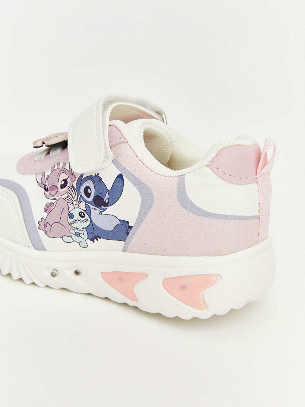 Bej Stitch Baskılı Işıklı Kız Çocuk Spor Ayakkabı-5