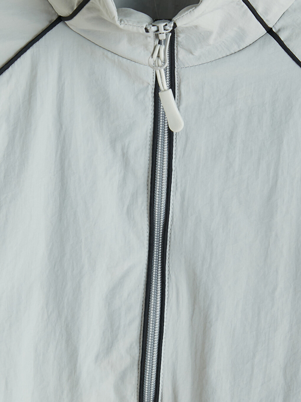 Gri Dik Yaka Erkek Fermuarlı Sweatshirt-5
