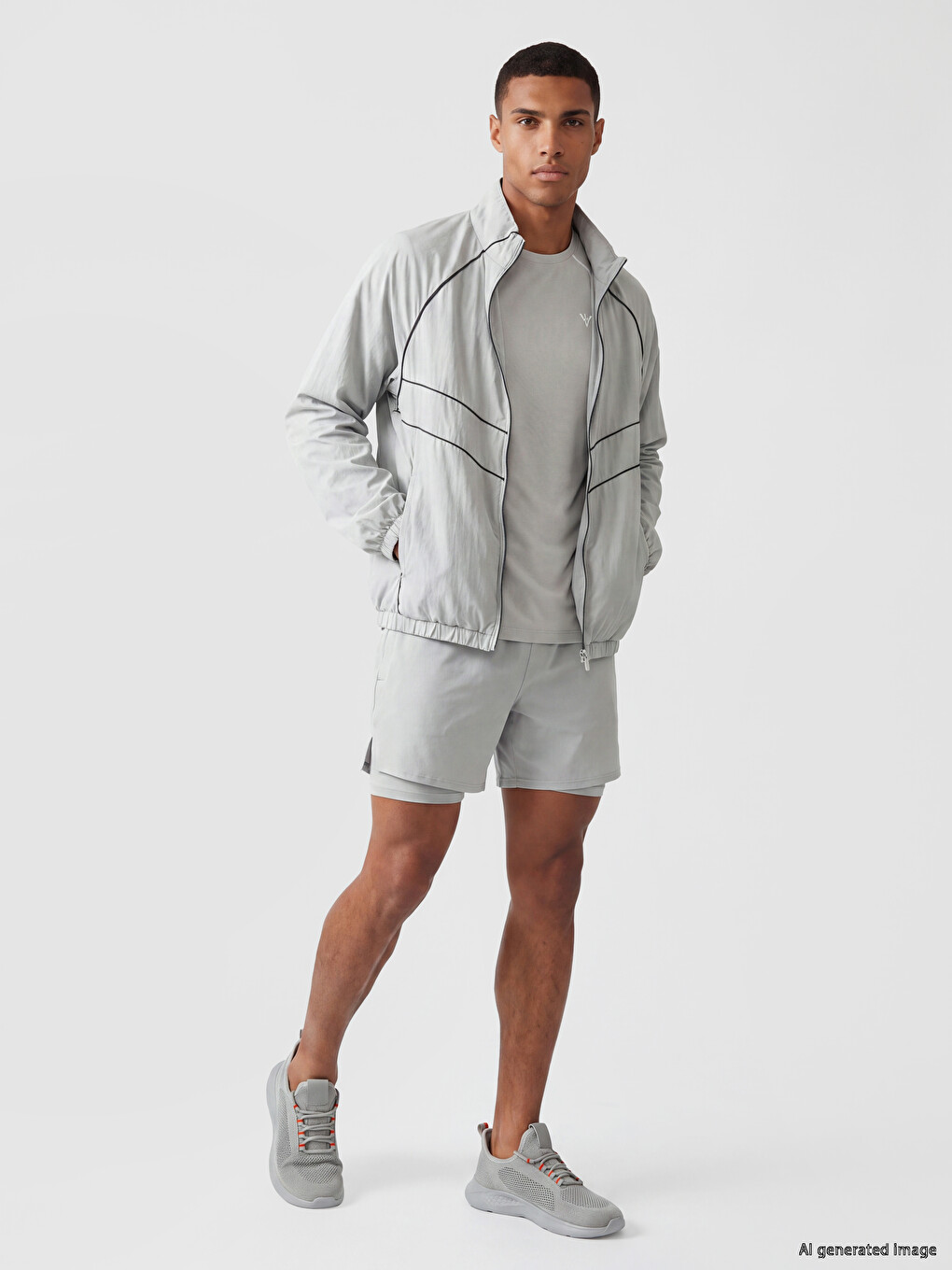 Gri Dik Yaka Erkek Fermuarlı Sweatshirt-1