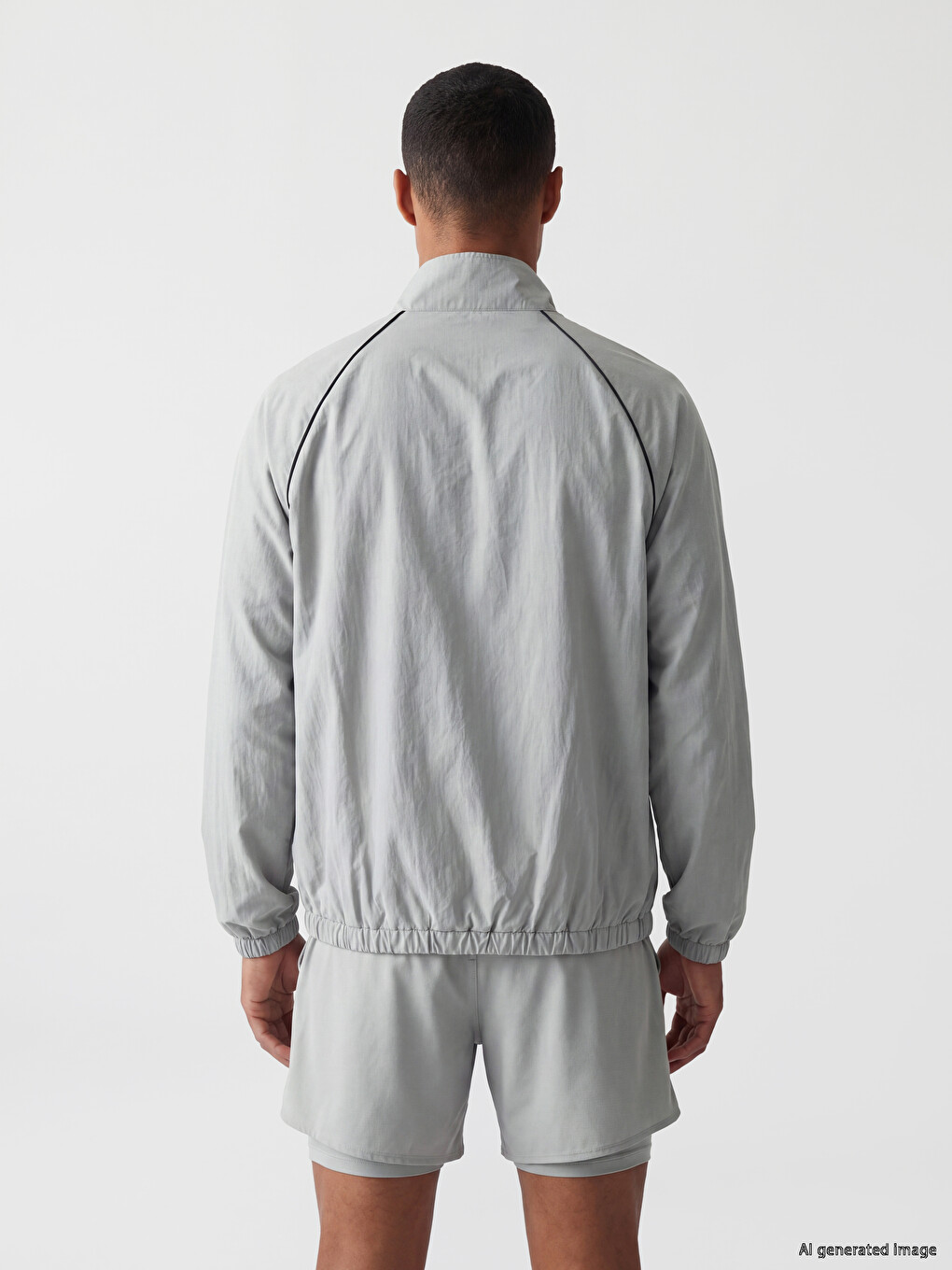 Gri Dik Yaka Erkek Fermuarlı Sweatshirt-3