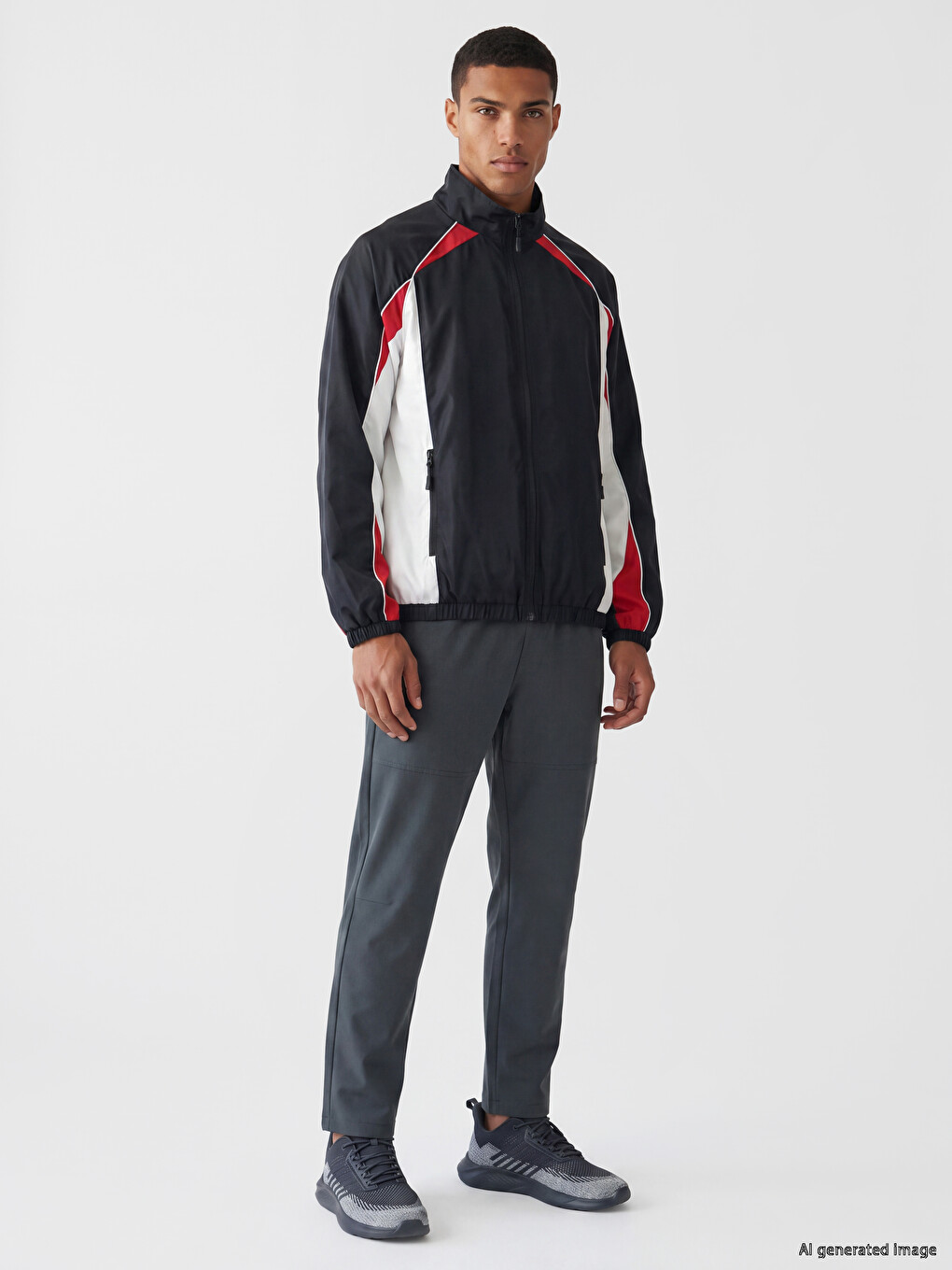 Siyah Dik Yaka Erkek Fermuarlı Sweatshirt-1