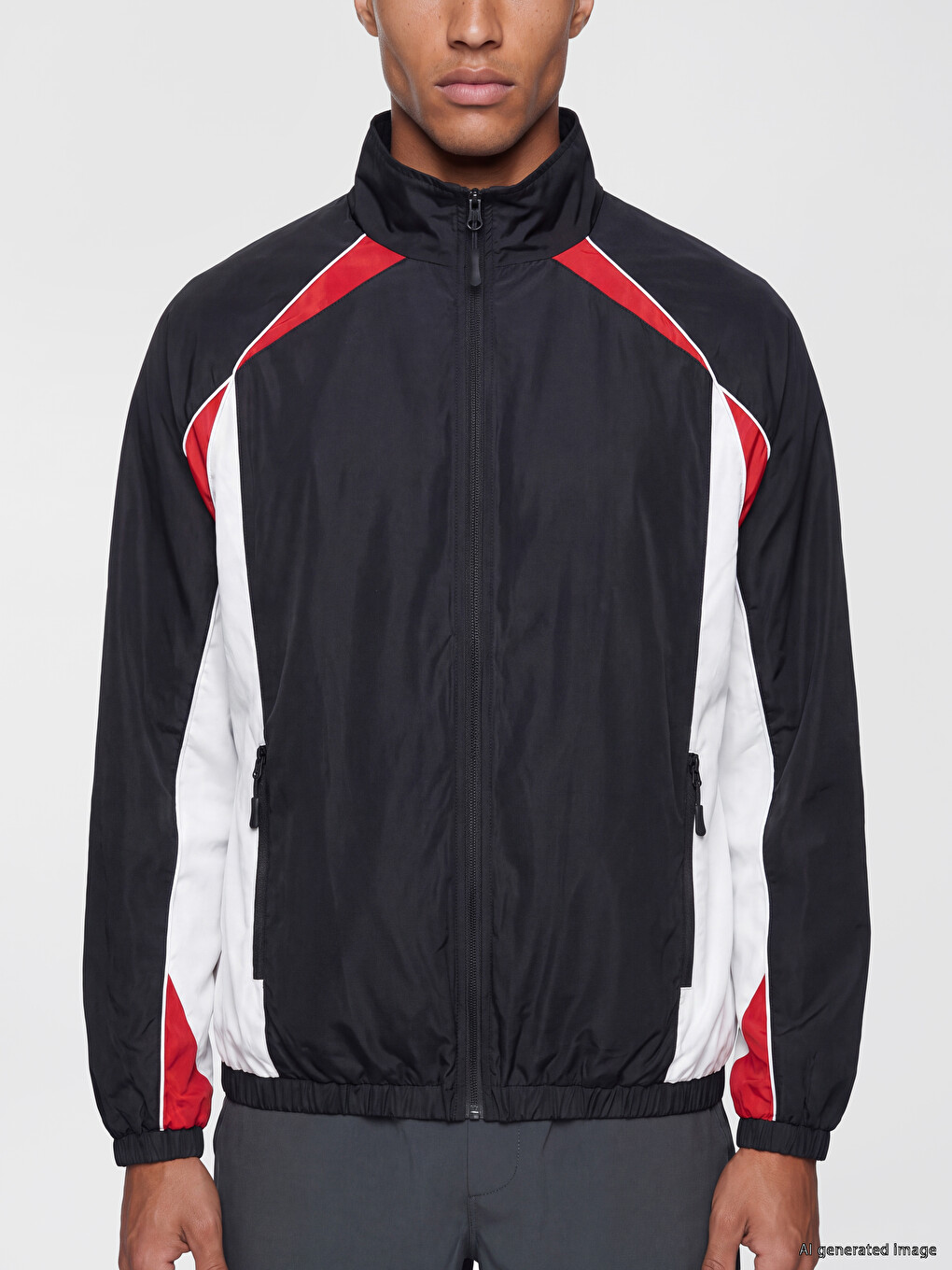 Siyah Dik Yaka Erkek Fermuarlı Sweatshirt-2