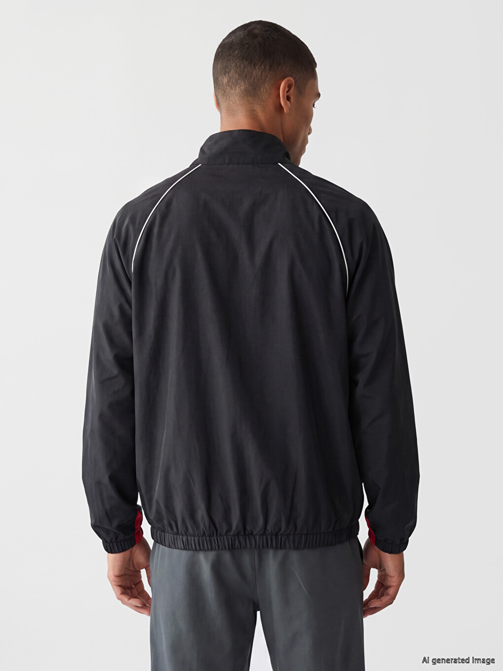 Siyah Dik Yaka Erkek Fermuarlı Sweatshirt-3