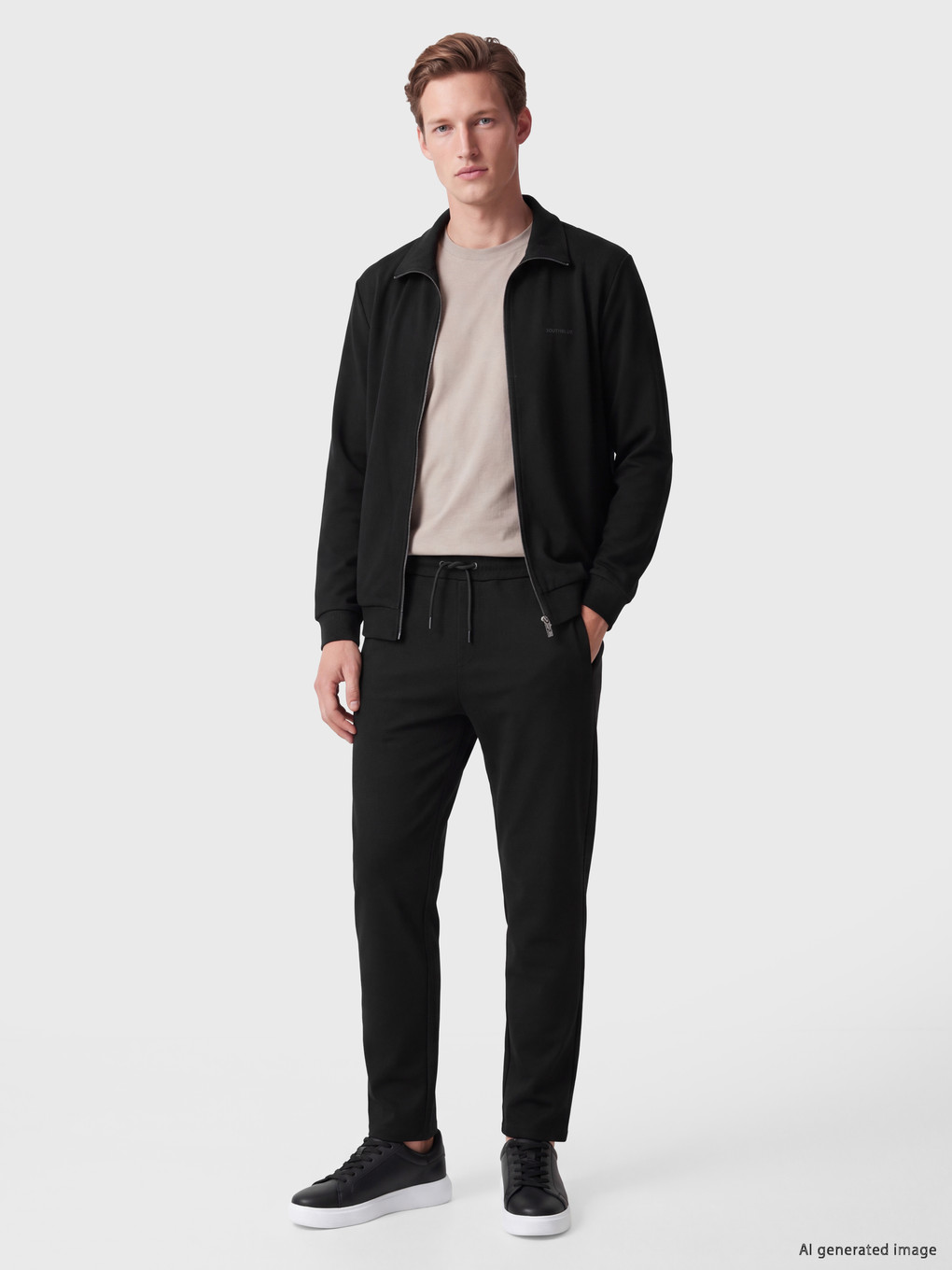 Siyah Regular Fit Erkek Fermuarlı Sweatshirt-1