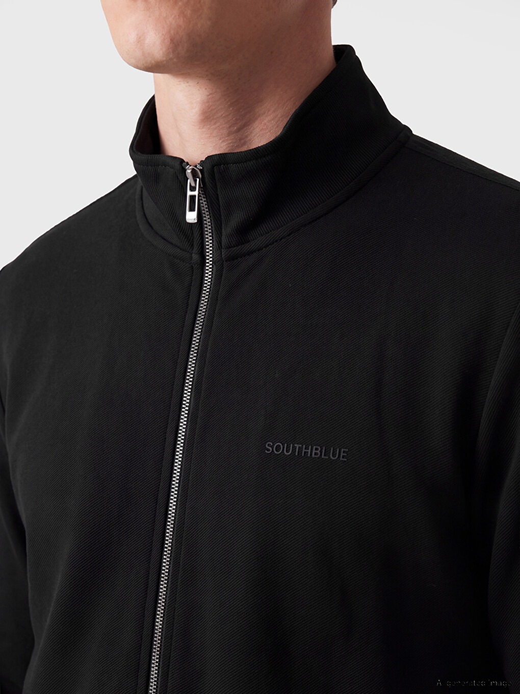 Siyah Regular Fit Erkek Fermuarlı Sweatshirt-2