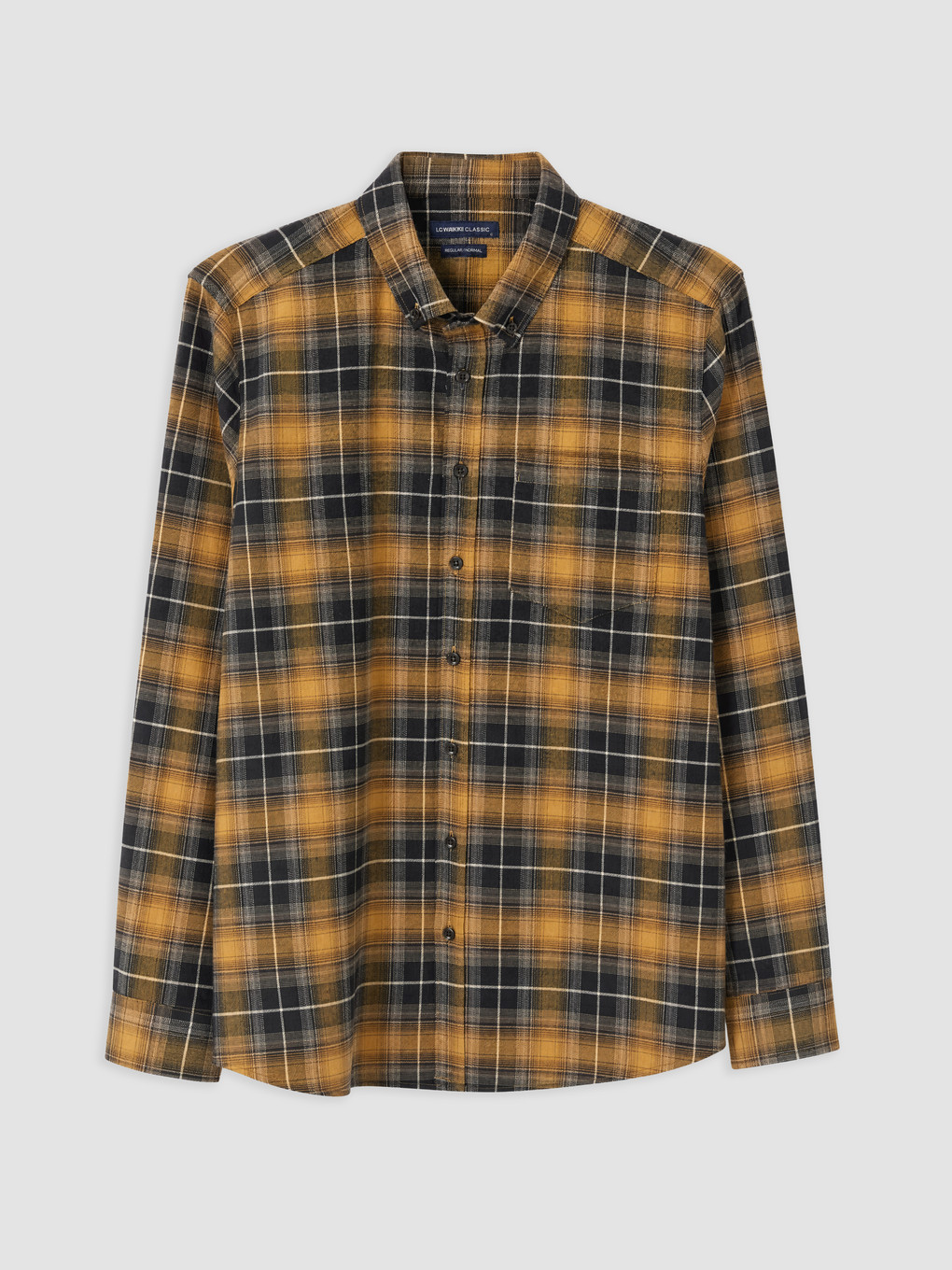 Sarı Regular Fit Ekose Gabardin Erkek Gömlek