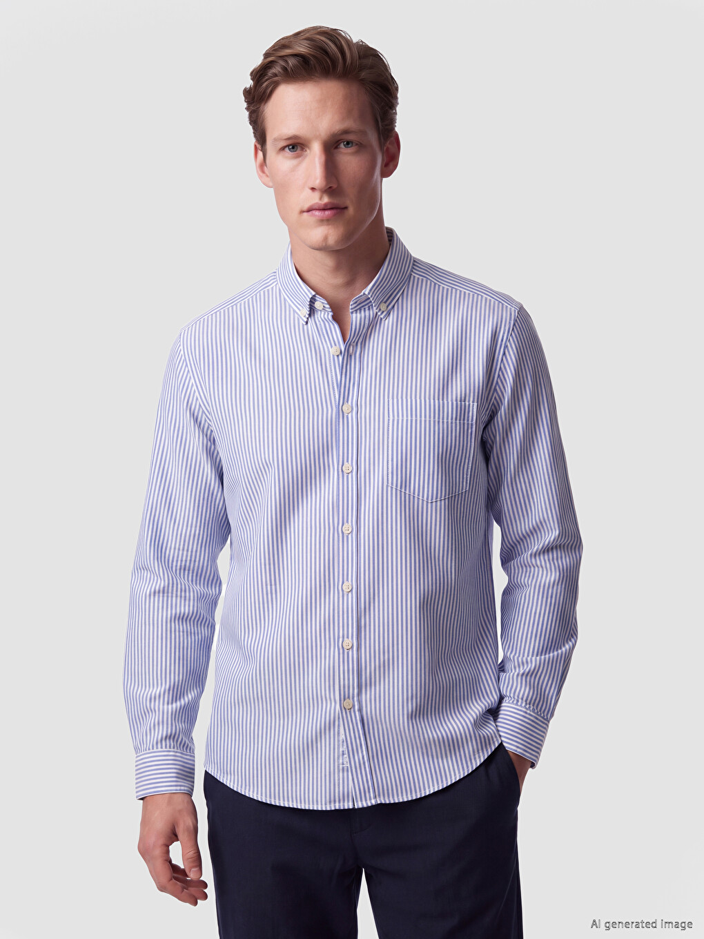 Mavi Regular Fit Çizgili Oxford Erkek Gömlek