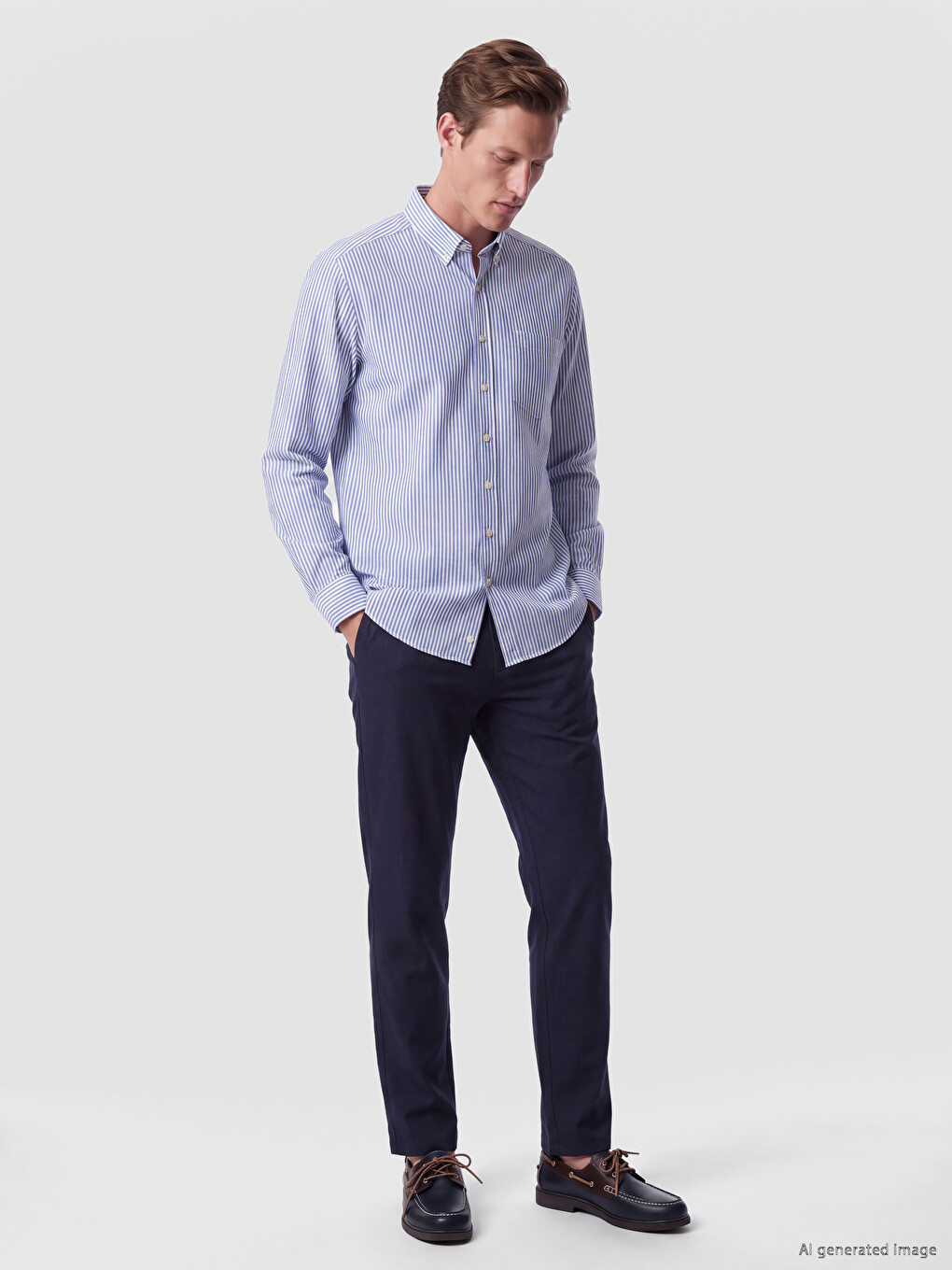 Mavi Regular Fit Çizgili Oxford Erkek Gömlek-1