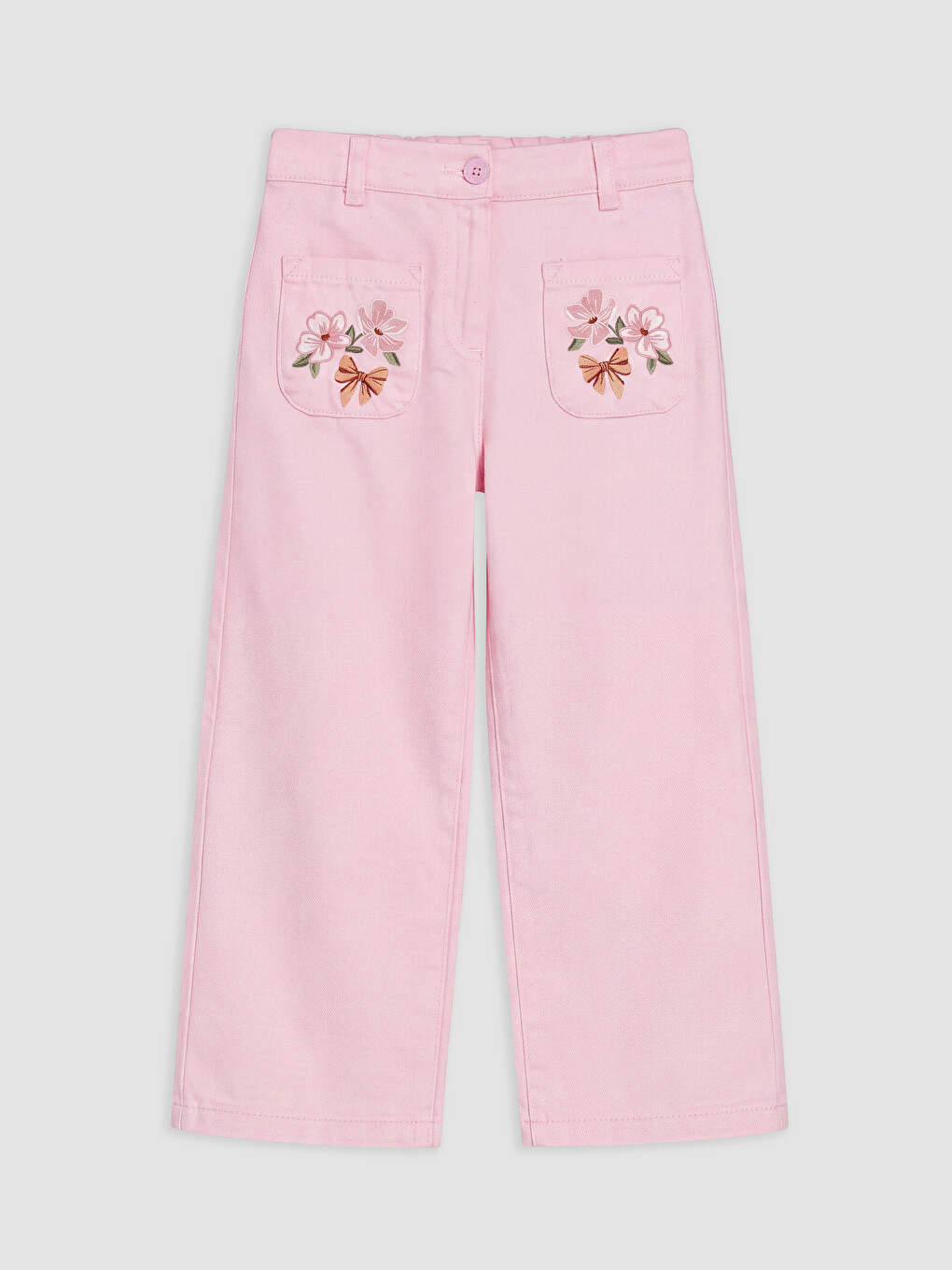 Pembe Wideleg Kız Çocuk Nakışlı Pantolon