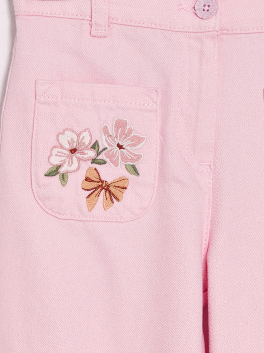 Pembe Wideleg Kız Çocuk Nakışlı Pantolon-2