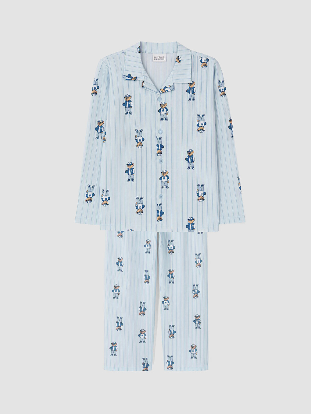 Mavi Gömlek Yaka Erkek Çocuk Pijama Takım