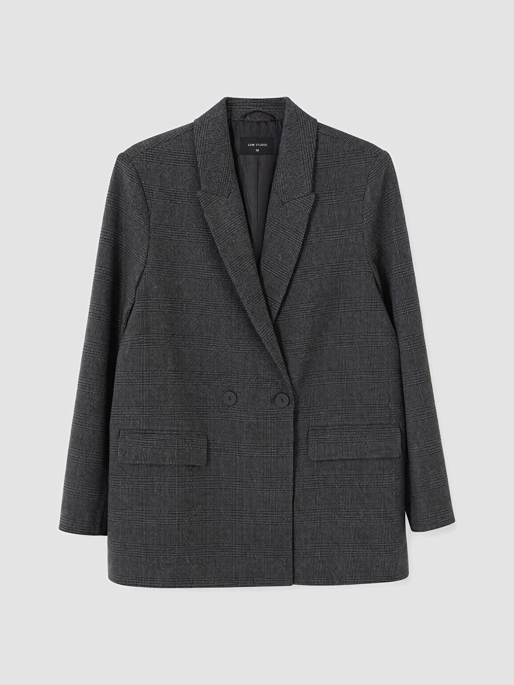 Gri Kruvaze Yaka Ekose Kadın Blazer Ceket