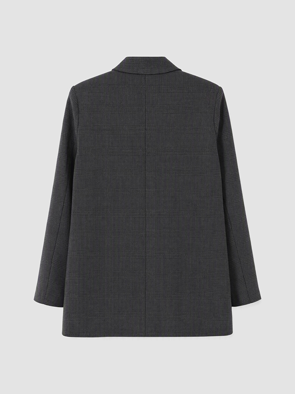 Gri Kruvaze Yaka Ekose Kadın Blazer Ceket-3